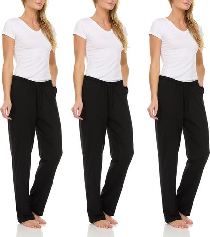 Essential Elements 3 Pack: Womens Cotton Jersey Pants - 100% Cotton Lounge Athletic Casual Sleep Casual Pajama PJ Pants in Saudi Arabia