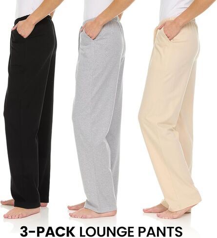 Essential Elements 3 Pack: Womens Cotton Jersey Pants - 100% Cotton Lounge Athletic Casual Sleep Casual Pajama PJ Pants in Saudi Arabia