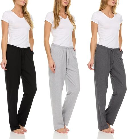 Essential Elements 3 Pack: Womens Cotton Jersey Pants - 100% Cotton Lounge Athletic Casual Sleep Casual Pajama PJ Pants in Saudi Arabia