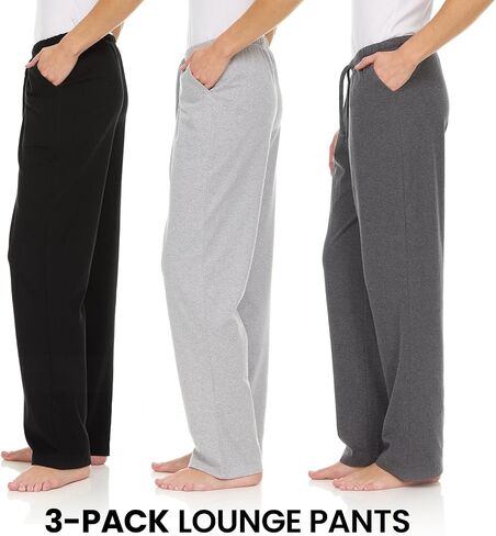 Essential Elements 3 Pack: Womens Cotton Jersey Pants - 100% Cotton Lounge Athletic Casual Sleep Casual Pajama PJ Pants in Saudi Arabia