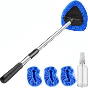 Windshield Cleaning Tool Windshield Cleaning Wand Auto Window Cleaner,4 Pieces Reusable Cloth Pads for Car Interior, Dirty Car Washing Brushes (Blue)