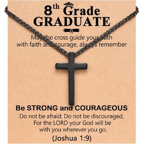 Bible Verse Black Cross Necklace Christian Graduation Gifts for Boys Son Grandson 5th 8th Grade Kindergarten Middle Elementary School