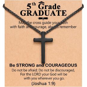 Bible Verse Black Cross Necklace Christian Graduation Gifts for Boys Son Grandson 5th 8th Grade Kindergarten Middle Elementary School in Kuwait
