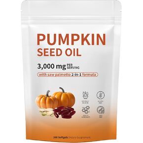 كبسولات زيت بذور اليقطين ، زيت بذور اليقطين 2 في 1 مع Palmetto المنشار لنمو الشعر ، يدعم 3000 ملغ من الشعر الشعر ، البول ، صحة المثانة والبروستاتا ، غير المعدلة وراثيا ، خالية من الغلوتين (1)