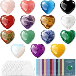 30Sets Mini Natural Heart Crystals and Healing Stones Bulk, 0.8" Small Polished Heart Shaped Rocks Gemstones with Hug Cards for Meditation Balancing Chakra Reiki Gifts Valentines Favors for Loved Ones