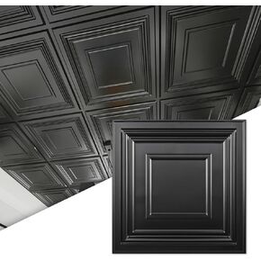 Art3d Drop Ceiling Tiles 24x24 Inch (12-Pack, 48 Sq.ft) – Glue Up PVC Ceiling Tiles 2x2 Ft., Decorative Ceiling Panels for Kitchen, Living Room, Office and Home, Square Black
