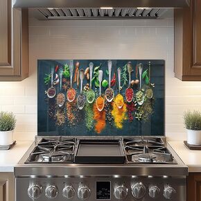 Daifuronge Spice Presped Glass Packsplash للمطبخ خلف الموقد ، والموقد باكسبلاش العلوي ، وسهل التنظيف من الزجاج اللفاتش ، واقي دفاع غلاف بالوعة ، ديكور جدار المطبخ المنزلي (30 "x18" (76.2 × 45.72 سم))
