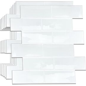 Subway Tile Peel and Sticks Backsplash Stick on Tiles for Kitchen Peel Bathroom Wall Tile Removable White 11.8" x 11.8" White 6-Sheets