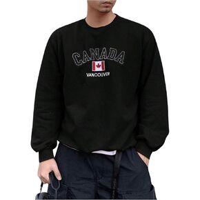 Shenhe Men Crew Neck Canada Flag Print Vintage Sweatshirt Top Top