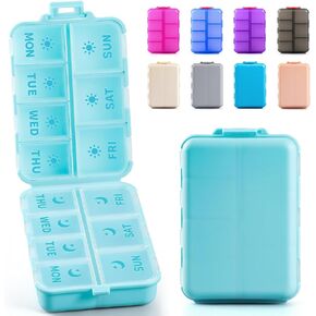 NEW Foldable & Double Protection Portable Weekly Pill Organizer 2 Times A Day with Etched Labels, AM PM 7 Day Week Medicine Box, Daily Travel Pill Case Holder Dispenser for Vitamin, Supplement - Khaki