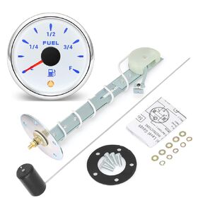 240-33ohm Fuel Sending Unit & Gauge Combo - 5-27" Fuel Tank Sensor, 7-Color Backlight with 5 Signal, Waterproof Fuel Level Gauge for Boats, Marine, Trucks, Automotive (White)