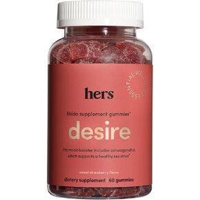Hers Desire Libido Supplement Gummies for Women - Mood Support & Booster Gummies with Ashwagandha, Ginkgo Biloba & Damiana - No Artificial Sweeteners or Flavors - Sweet Strawberry Flavor, 60 ct