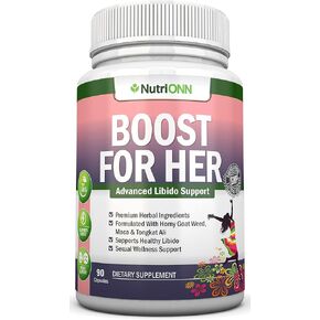 Boost For Her Libido Booster For Women – Activates & Enhances Libido - Mood & Desire Boost - Non-GMO - All Natural Herbal Aphrodisiac - With Horny Goat Weed, Maca, Tongkat Ali & Tribulus - 90 Capsules