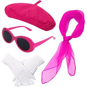 5 Pcs French Red Beret Hat Set Women Girls Costume Accessories Including Scarf Gloves Beret Hat Sunglasses for Halloween