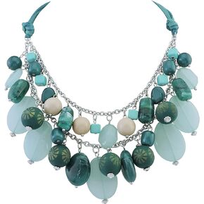 Bocar 2 Layer Statement Necklace Chunky Beaded Fashion Necklace for Women Gifts
