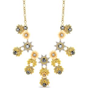 Badgley Mischka Rhinestone Sunburst Sequin Yellow Flower Statement Necklace for Women Adjustable 18-21 Inches