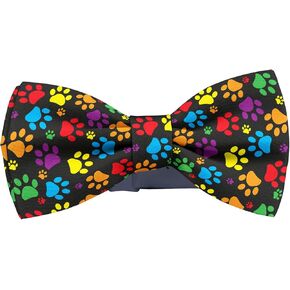 Adjustable Pre-tied bow tie for Men (Colorful Paw Print Pattern) Elegant Cute Bowties for Dogs Cats Pets