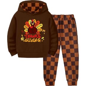 MIGU Thanksgiving Baby Boy Outfit Toddler Thanksgiving Outfit Boy Turkeys Print Long Sleeve Hoodie+Pant 2 Piece Outfit