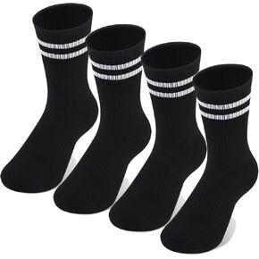 AWAYTR Kids Boys Crew Socks - 4 Pack Ribbed Towel Bottom Hiking Dress Girls Black White Grey Sports Long Socks