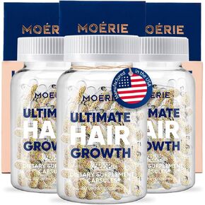 Moerie Hair Growth Supplement for Women & Men - Hair Skin and Nails Vitamins With Biotin, Q10 & Minerals - For Thicker, Fuller Hair & Hair Loss Treatment - Advanced Beadlet Delivery System - 180 Pills