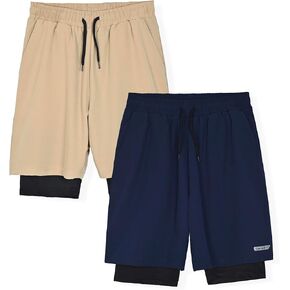 Hind Boys Active Shorts 2 in 1 Athletic Shorts with Compression Lining Woven Running Shorts for Boys