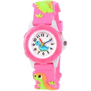 Venhoo Kids Watches Cute 3D Cartoon Waterproof Silicone Children Toddler Wrist Watch for 3-10 Year Girls Little Child-Pink Dinosaur
