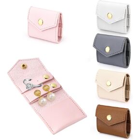 5 Pack Mini Jewelry Travel Pouch Case, Small PU Leather Travel Jewelry Organizer Bag Roll with Snaps for Women Ring Earring Ear Stud Necklace Storage Gift Bags