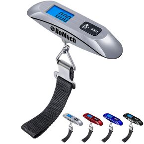 ROMECH Luggage Scale with Backlit, Portable Digital Suitcase Weight Scale, 110lbs Load with Hook, Travel Essentials for Hanging Baggage (Battery Included, Silver)