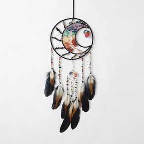 7 Chakras Tree of Life Dream Catcher Wall Decor with Rainbow Healing Crystal Stone Handmade Black Feather DreamCatchers Wall Hanging Ornaments for Bedroom Home Decor Blessing Gift Wedding Party