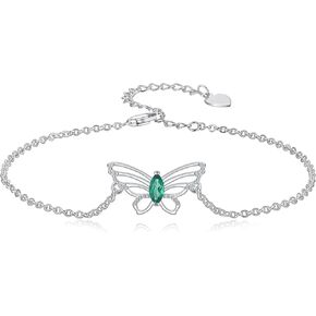 Charm Emerald Bracelet for Women 925 Sterling Silver Birthstone Chain Bracelets for Mother Wife Her