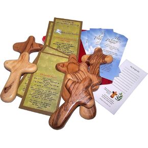 Holy Land Market Comfort/Holding Cross Also Known as Palm or Hand Cross with Velvet Bag and Two Certificates (4 Inches) (1)