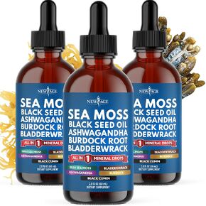 Sea Moss Liquid Drops Supplement - Black Seed Oil Ashwagandha Burdock Root & Bladderwrack - Silica Multimineral Non-GMO Vegan - 2 Pack