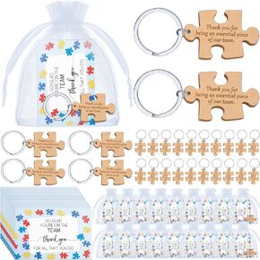 Employee Appreciation Gifts Wooden Puzzle Keychain Staff Greeting Cards Thank You Team Building Gifts for Coworkers