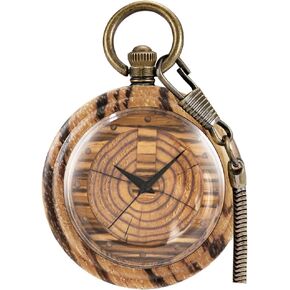 Tiong Wooden Pocket Watch,Customized Wooden Pocket Watches for Men Handmade Bamboo Wood Analog Quartz Custom Pocket Watch with Chain Gift for Father's Day