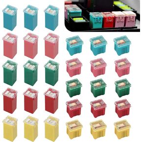 30 PCS Car Fuse Kit, 20A 30A 40A 50A 60A Box Shaped Multi-specification Plug-in Fuse, Waterproof Housing Overload Protection Accessories, for Most Cars Boats RVs ATVs UTVs (Multicolored)