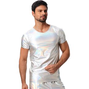 ABAFIP Men's Shiny Tank Top Short Sleeve Dance Shirt 70s Bodycon Party Music Festival T-Shirts