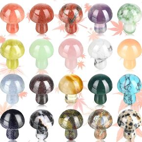 Nuanchu 20 Pcs Crystal Mushroom Sculpture Decor Hand Making Mini Mushroom Worry Stones Crystal Bulk Gemstone Quartz Polished Mushroom Decor for Witchcraft Holiday DIY Meditation Garden(Vivid Colors)