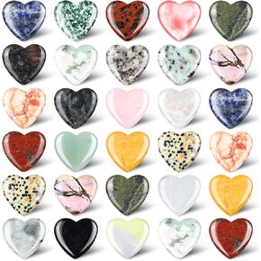 Nuenen 30 Pcs Heart Shape Crystals Bulk 1.2 Inch Gemstone Heart Stones Worry Stone Love Rocks Quartz Love Pocket Palm for Mother's Day Gifts Stress Relief Gift Witchcraft(Classic Color)