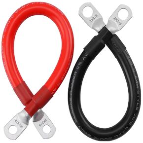 AUTOXBERT Battery Inverter Cable Set 2AWG 2Gauge Pure Copper Positive Negative Cable 30cm 33mm2 5/16inch in Lugs Both Ends Battery Parallel Cables Wire for RV Truck Camper Inverter Battery