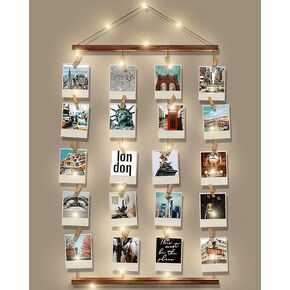 Picture Frames Collage Wall Decor - Picture Board for Photos Polariod Display with 30 Clips and Adjustable Strings, 15FT String Light, Artwork Hanging Multiple Pictures Hangers, 15.8"L X 27.6"W
