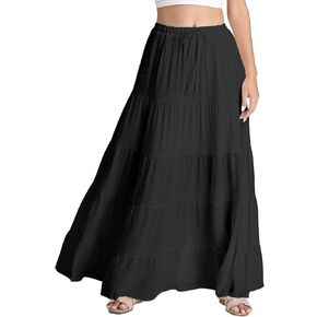 تنورة طويلة بيضاء للنساء، خصر مرن كاجوال، ثنيات على شكل حرف A، تنانير طويلة لشاطئ بوهو للصيف... in Kuwait