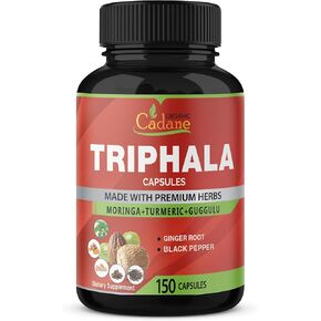 Organic Cadane Triphala Extract Capsules, 5 Months Supply with Turmeric, Guggulu, Ginger, Black Pepper, Moringa - Support Digestion Health & Immune System