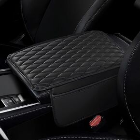 Car Center Console Cover, Leather Armrest Seat Box Cover with 2 Storage Bags, Universal Car Armrest Seat Box Pad Car Decor Accessories for Most Vehicles (Black & Red)
