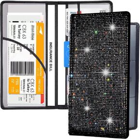Bling Rhinestone تسجيل السيارات الاصطناعية ماس ووثائق التأمين ، Glitter Car Essentials Glove Box Compartment Bling Silver ، Medium