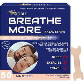 Breathe More Nasal Strips – Tan (60x22mm) | Small-Medium Nose | 50 Count | Extra Strength | Sensitive Skin | Drug-Free | Relieves Snoring & Nasal Congestion from Colds | Improves Sleep