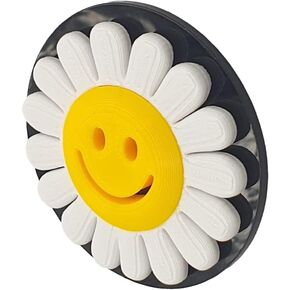 3D Printed Plastic (PLA) on Acrylic Plate Grill Badge, Daisy Smile, 3-inch, Black, White, Yellow, Compatible with Car, Vehicle Specific Emblem