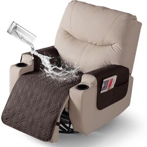 VANSOFY Recliner Chair Covers 100% Waterproof Seat Cover with Arm Reclining Cover Non-Slip Recliner Chair Covers Furniture Protector Washable Slipcover with Pocket for Pets, Dogs(Chocolate，22")