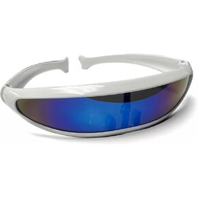 Vaulted Skulls & Co Cyborg Glasses | Cyclops Sunglasses | Futuristic Glasses | Cyberpunk Visor | Cyber Glasses | Reflective Shades | Cosplay Costume Accessories | Mirrored Lenses | Blue/White