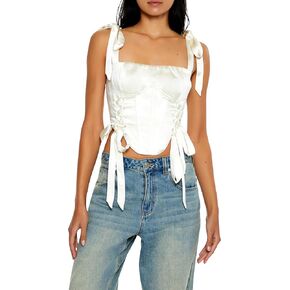 Forever 21 womens Satin Lace-up Bustier Crop Top