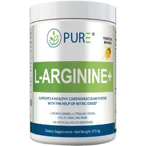 PURE® L-Arginine+ Drink Mix, Berry Blast, L-Arginine 5000mg, L-Citrulline 1000mg, Vitamins B12, C, D3, Beet Root, 30 Servings, Nitric Oxide Support, Cardiovascular, & Energy Support Supplement